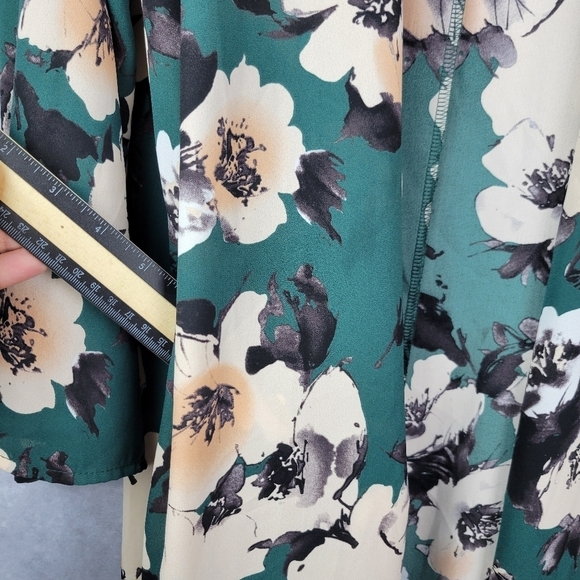 PinkBlush Green Floral Chiffon Long Plus Cover Up KIMONO Size M - Picture 9 of 11